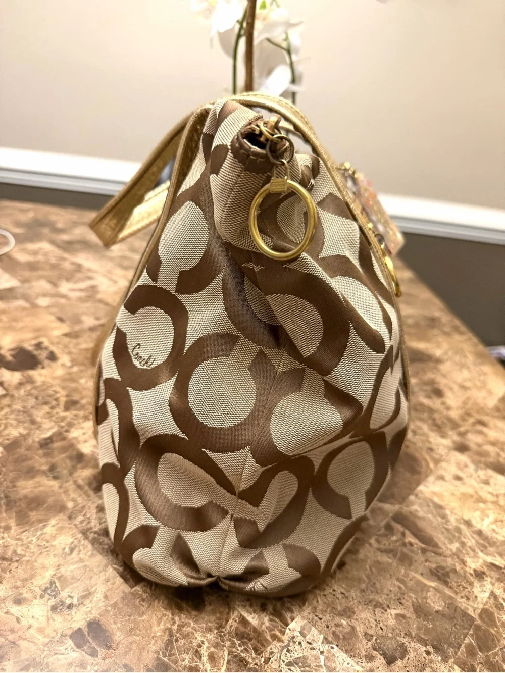 Coach POPPY Tan and Gold Signature Canvas Tote
